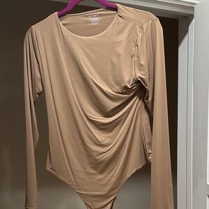 Elegant Women's Tan Long Sleeve Bodysuit